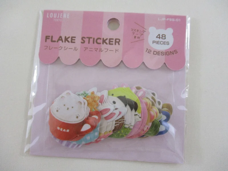 Cute Kawaii Loujene Flake Stickers Sack - Cat Bear Panda Animal Sweets and Drink - for Journal Agenda Planner Scrapbooking Craft