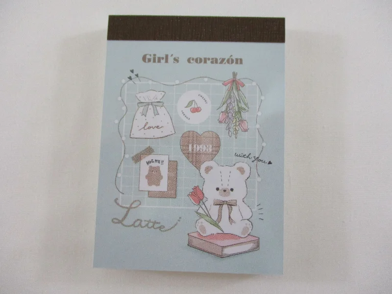 Cute Kawaii Q-Lia Bear Love Corazon Girl Mini Notepad / Memo Pad - Stationery Designer Paper Collection