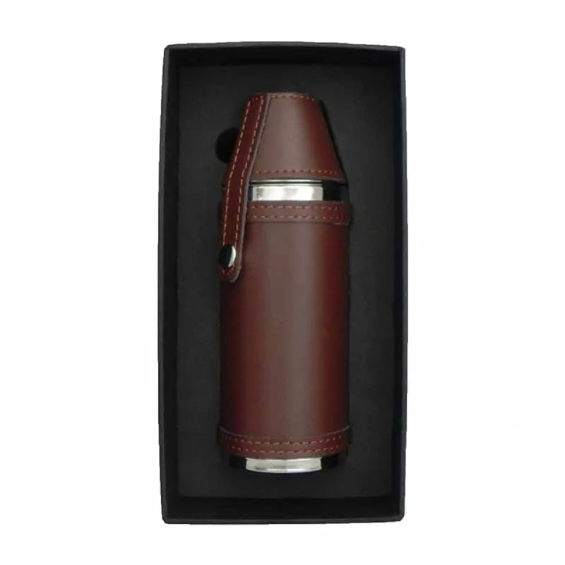 Sarome Spanish Leather Hunting Flask With 2 Cups