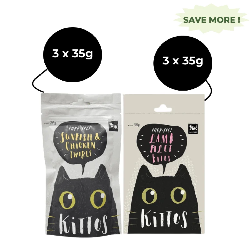 Kittos Purr Fect Sunfish Chicken and Twirls and Lamb Filet Bites Cat Treats Combo (3+3)